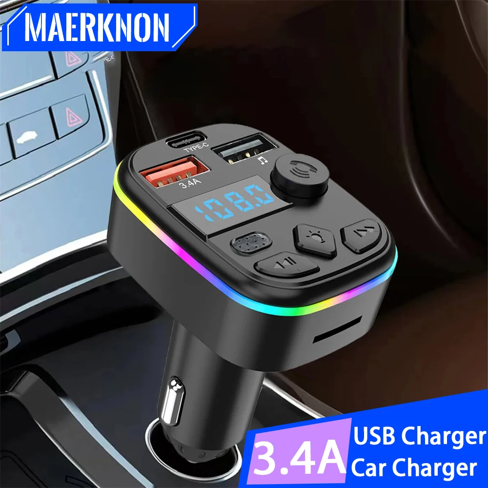 Bluetooth5.0 Car Charger Type C Car MP3 Player Support TF Card U Disk Auto Radio Handsfree Wireless Kit Transmitter Mini Charger