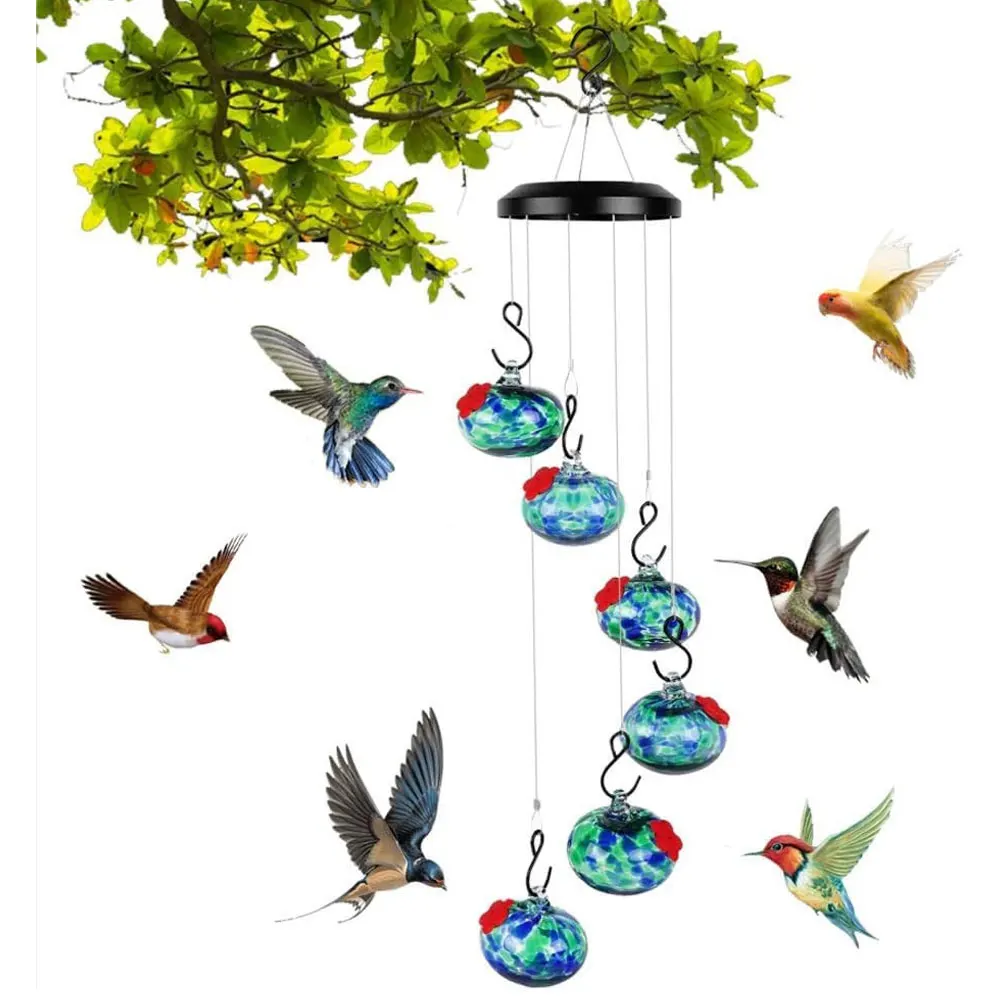 Wind Chime Hummingbird Feeder Garden Decor Charming Wind Chimes Window Bird Feeders Anti Fading Outside Bird Feeders