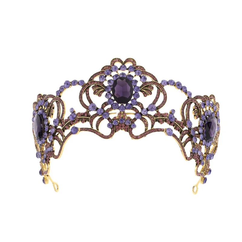 Baroque Purple Crystal Beauty Princess Crown Tiaras Magnificent Rhinestone Diadem for Bride Hairbands Wedding Hair Accessories