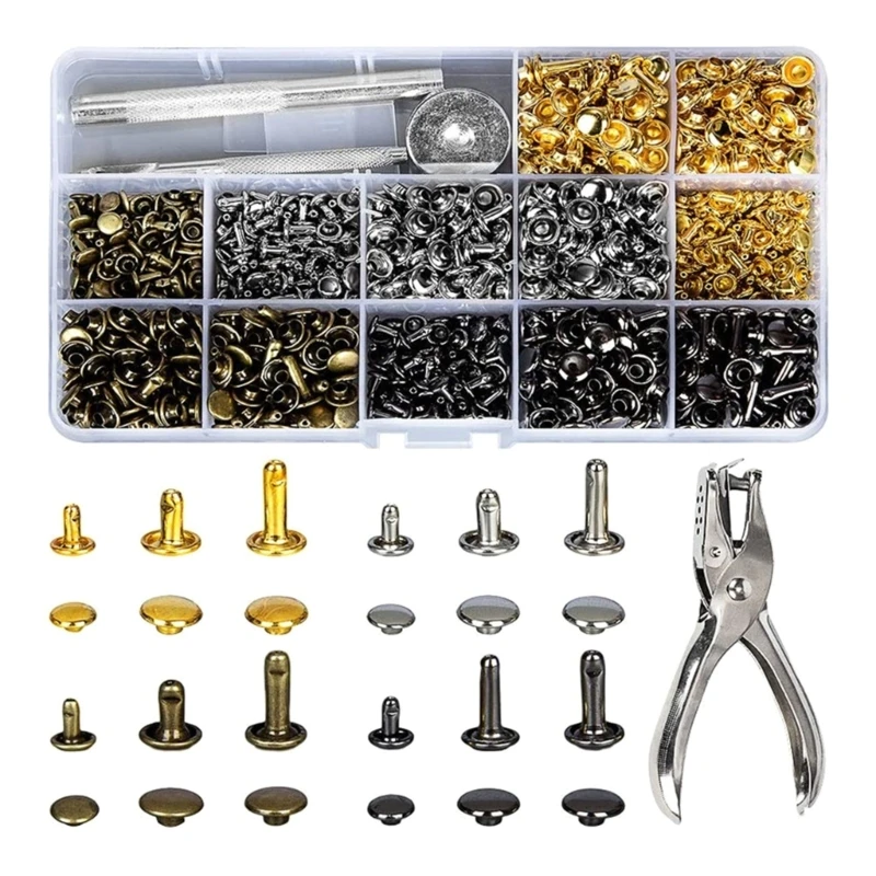 

480 Sets 4 Colors 3 Sizes Leather Rivets Double Caps Rivet Metal Studs for Leather Crafts, Leather T21C