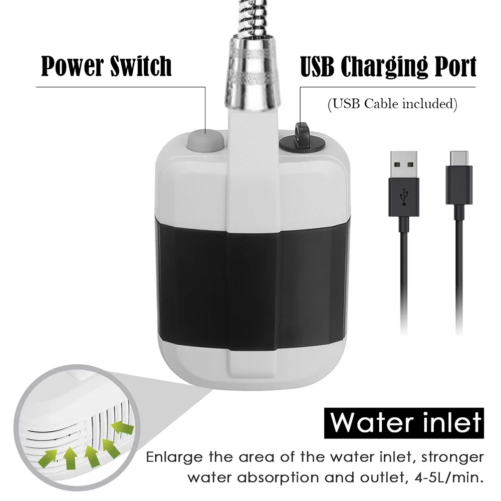 Usb Oplaadbare Camping Douche Outdoor Draagbare Douchekop Baden 3.7V Pomp 4.9ft Voor Strand Zwemmen Outdoor Reizen Wandelen