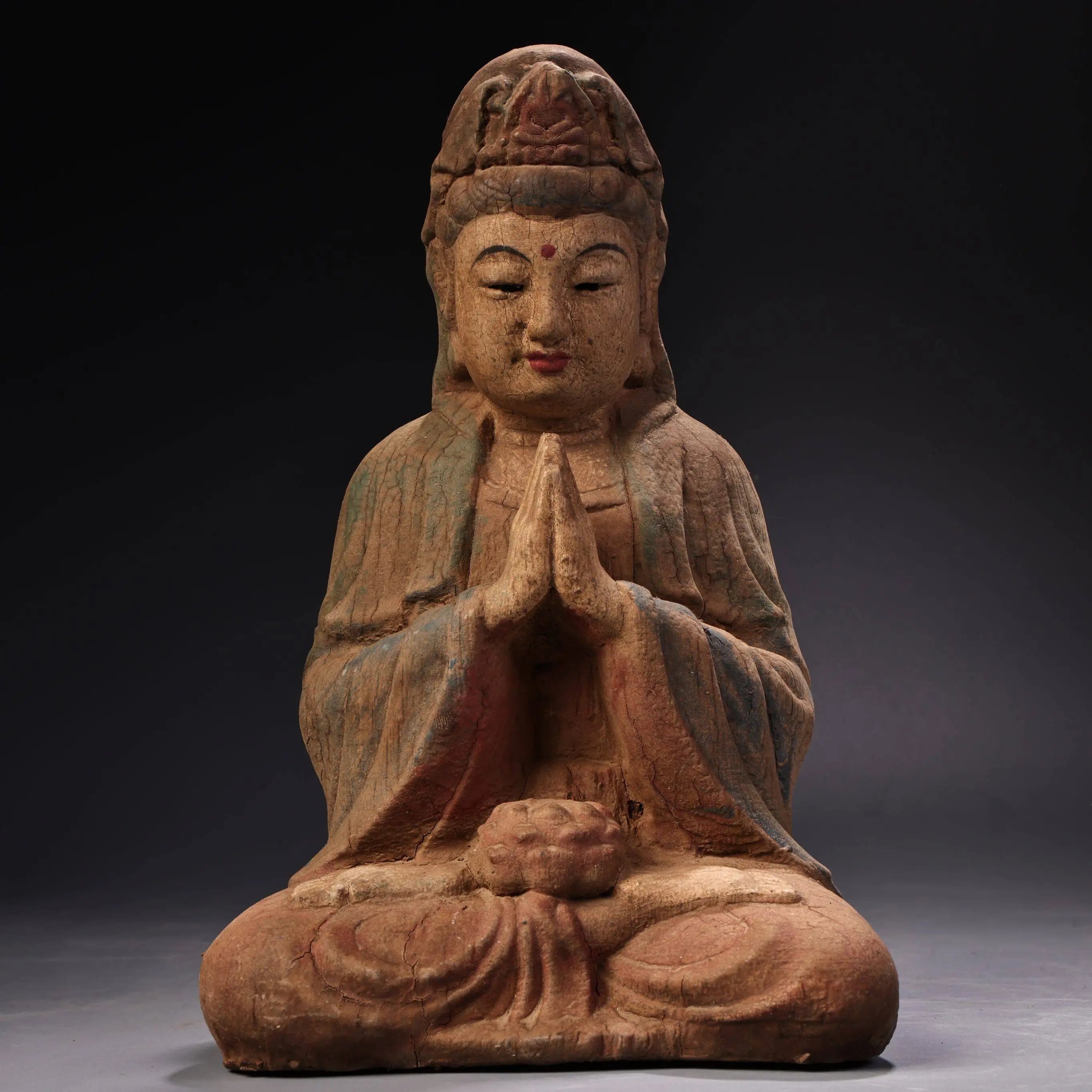 Handmade Antique-Style Wooden Carved Free Easy Posture Guanyin Bodhisattva Statue, Traditional Chinese Deity Buddha Sculpture, H