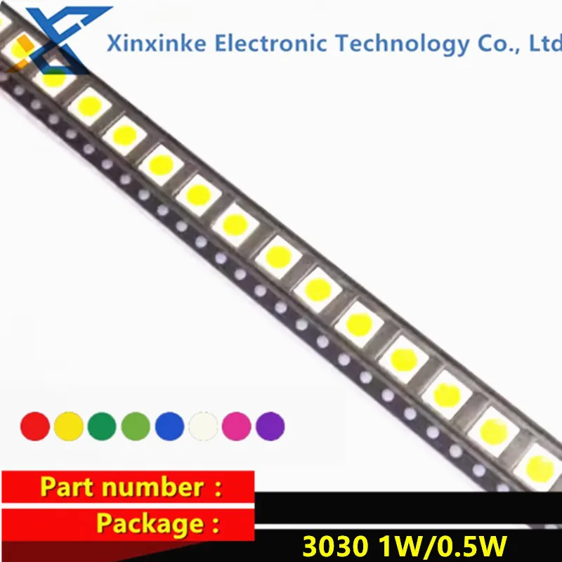 100PCS 3030 0.5W 1W Highlight Light-emitting Diode SMD LED Pink Ice Blue Emerald Green Golden Yellow Warm White Cool White