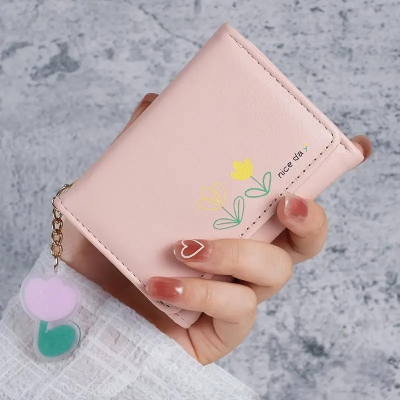 Cute Floral Print PU Leather Mini Wallet Multiple Card Slots Portable Purse For Women Girls Daily Shopping Travel Use