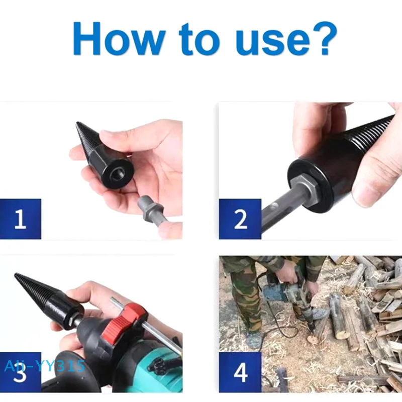 【Y】32/42/50mm Punta da trapano per legno Twist Legna da ardere Divisore per legno Vite Coni Punta quadrata rotonda esagonale per martello