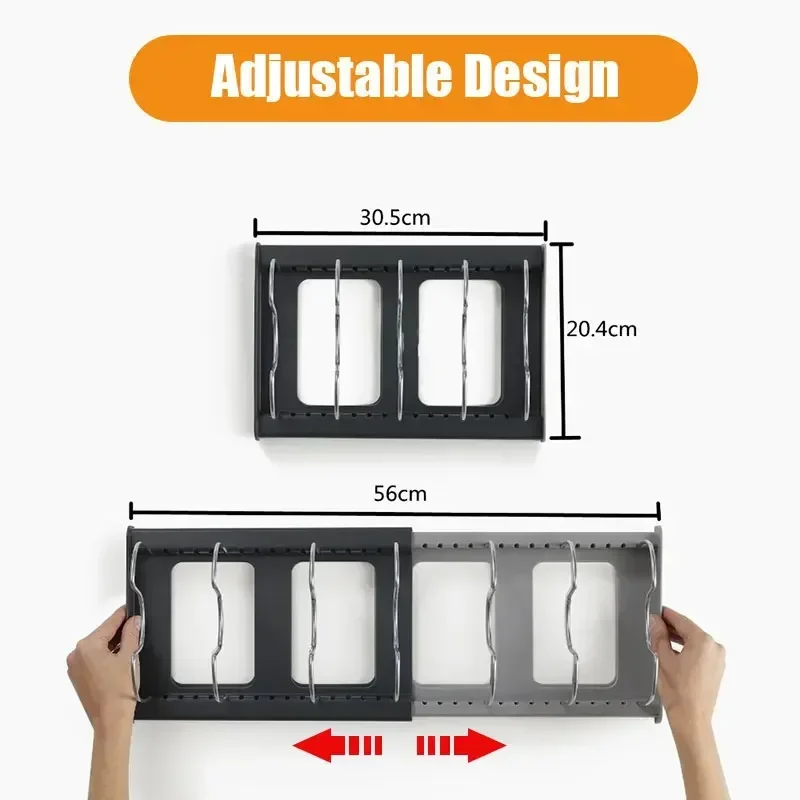 Expandable Pot and Pan Organizers Rack Holder Kitchen Cabinet Pantry Bakeware Organizer Rack with 6 Adjustable Compartments