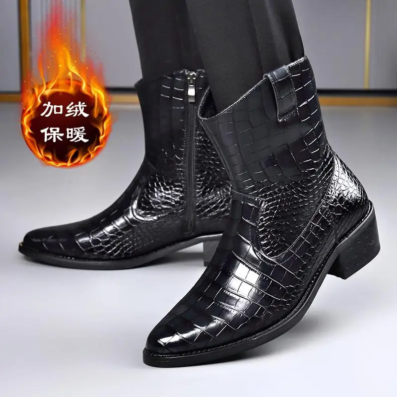 Tall Boots for Men American Retro Plus Height Western Cowboy Boots Long Motorcycle Thick Soled Winter for Men Ankle