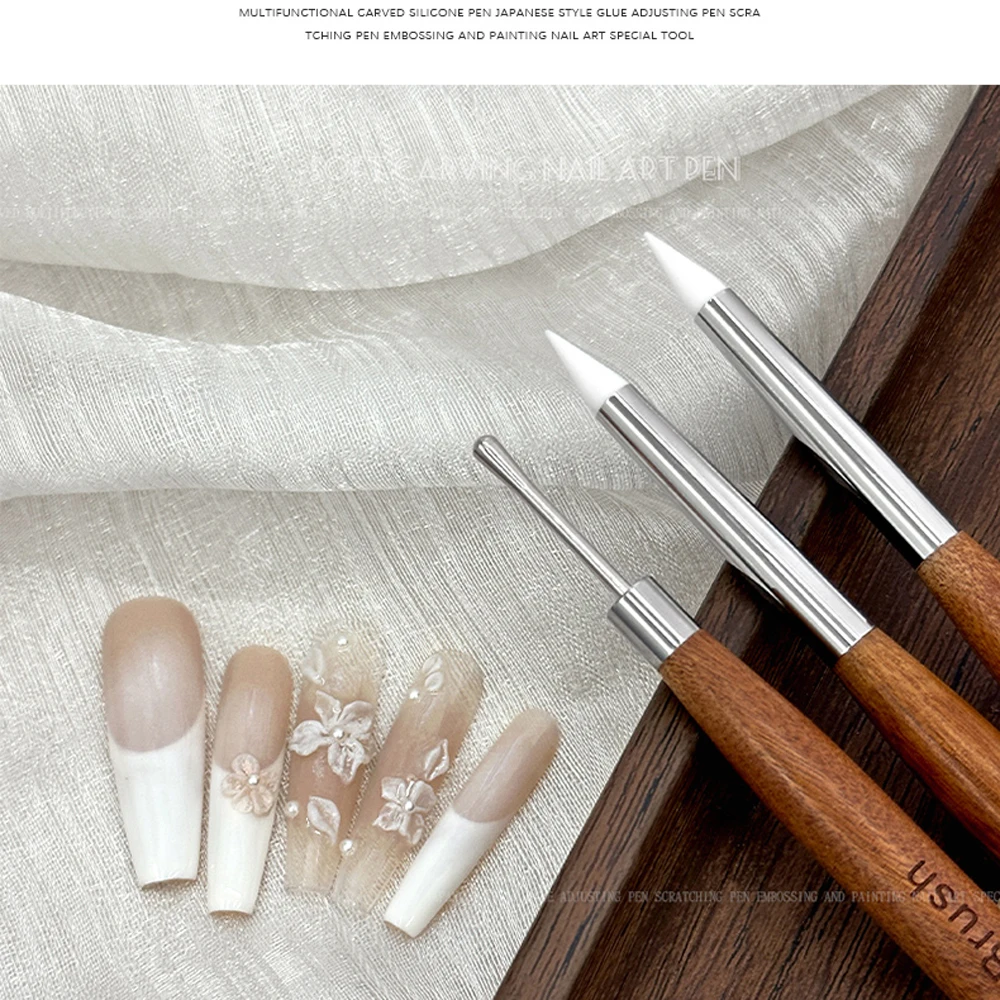2 pezzi spatola in silicone a doppia estremità pennello per nail art per intaglio 3D fiore pittura penna colla pennello misto strumento per manicure in acciaio inossidabile