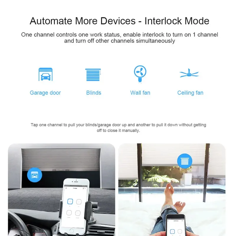 SONOFF 4CHPROR3 4 Gang 433Mhz RF Smart Switch Interlock Self-Locking Inching Modes Remote Control via eWeLink APP Alexa IFTTT