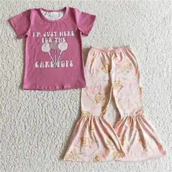 Wholesale Baby Girl Kids Short Sleeves T-shirt Tee Set Toddler Children Bell Bottoms Pants Boutique Outfit