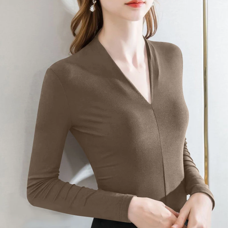 Sexy Slim Fit Long Sve V-Ne Thermal T-irt Faionable Base Layer irt Warm Inner Wear Top for Autumn Winter