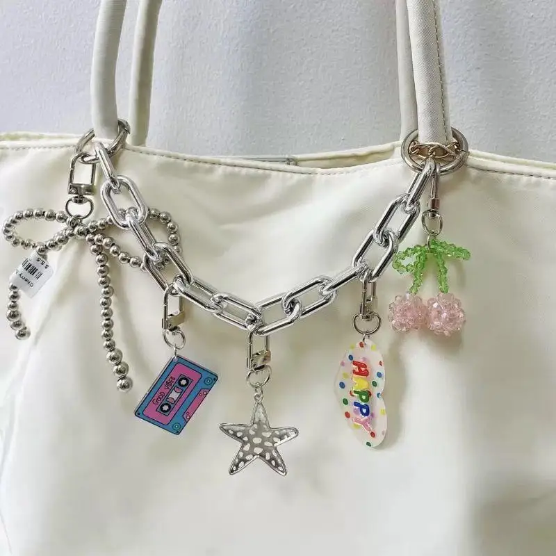 

Versatile Bag Pendant Heart Flower Cherry Keychain Bag Charm Colorful Fashion Car Key Chain Metal Flowers Key Ring Gifts