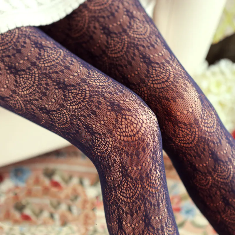 

Lolita Socks Love Wave Sexy Lace Fishnet Socks Breathable Carved Hollow Jacquard Stockings Pantyhose Women Elasticity Tights