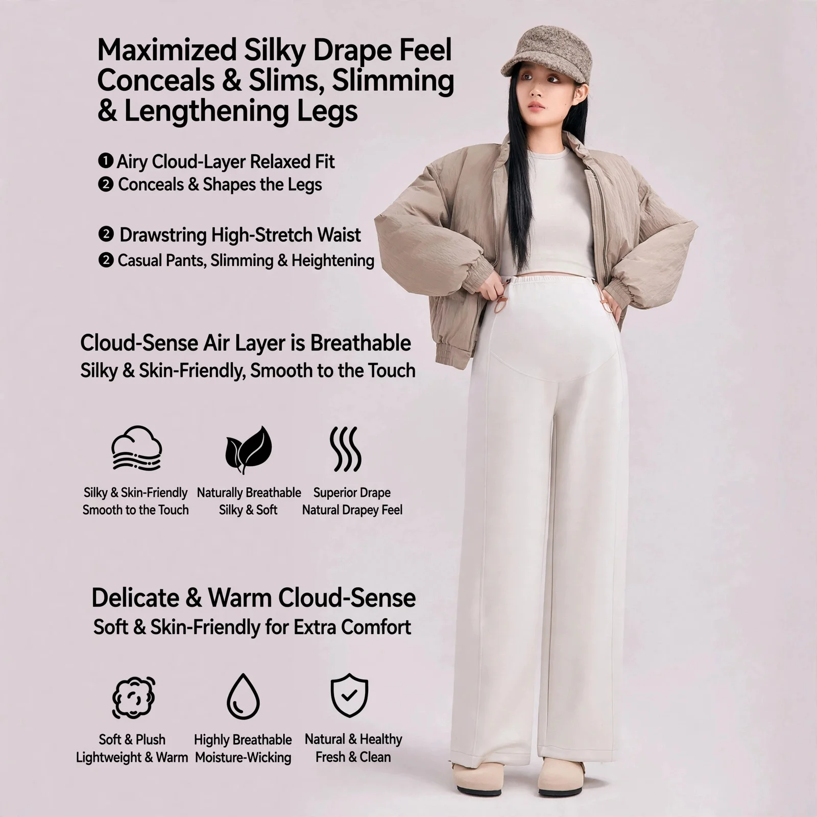 Maternity Wide Leg Pants Autumn Winter Thickened Belly Support Polyester Loose Plus Size Comfortable Casual Outer Wear