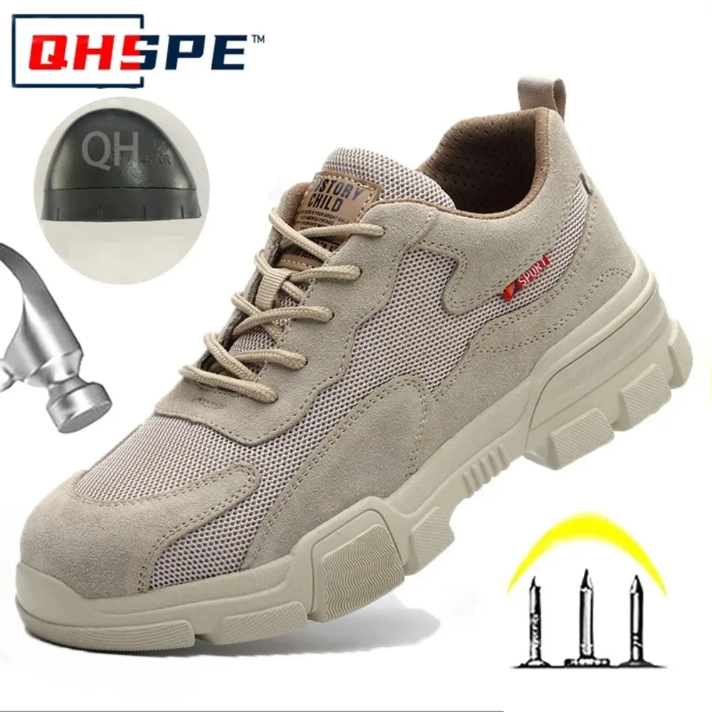 Men Summer Steel Toe Safety Shoes Anti Smash Puncture Proof Breathable Lightweight Rubber Sole Construction Work Boots