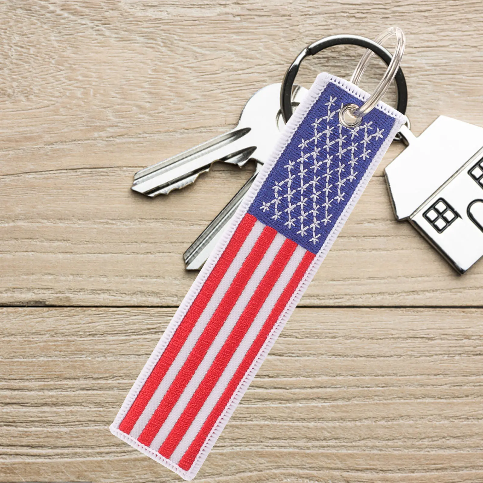 2Pcs Usa Flag Keychain American Flag Embroidered Key Tag Fashionable Sleek Design Key Ring for Men Women Daily Use Holiday Gift