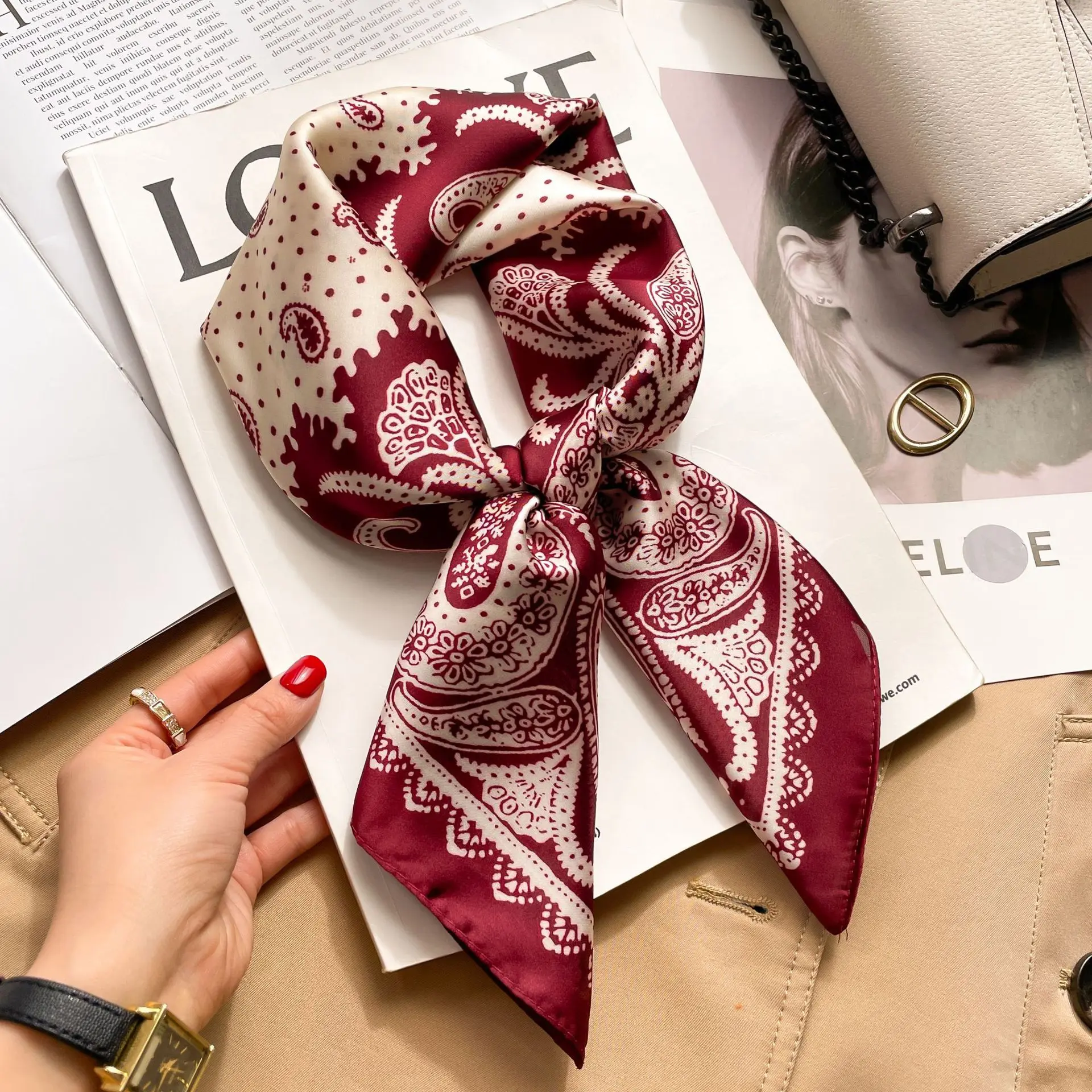 70 Cm Haar Print Zijde Koel Gevoel Sjaal Voor Vrouwen Mode Stropdas Handtas Foulard Pols Hoofddoek Sjaal Wraps Hajib lady