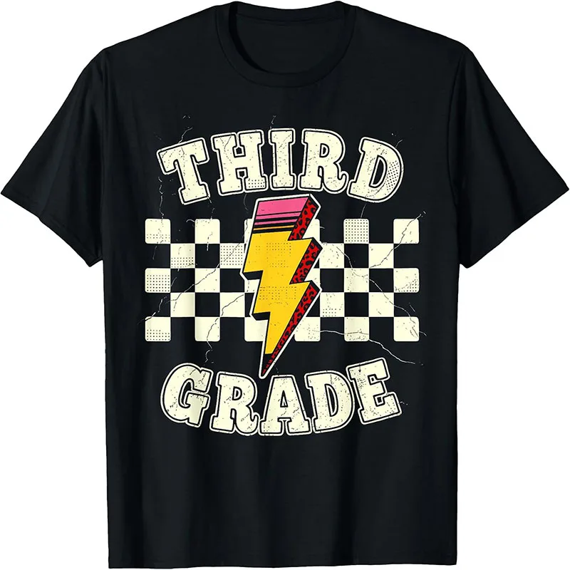 Retro Third Grade Teacher Lightning Bolt Pencil Teacher Kids T-Shirt
