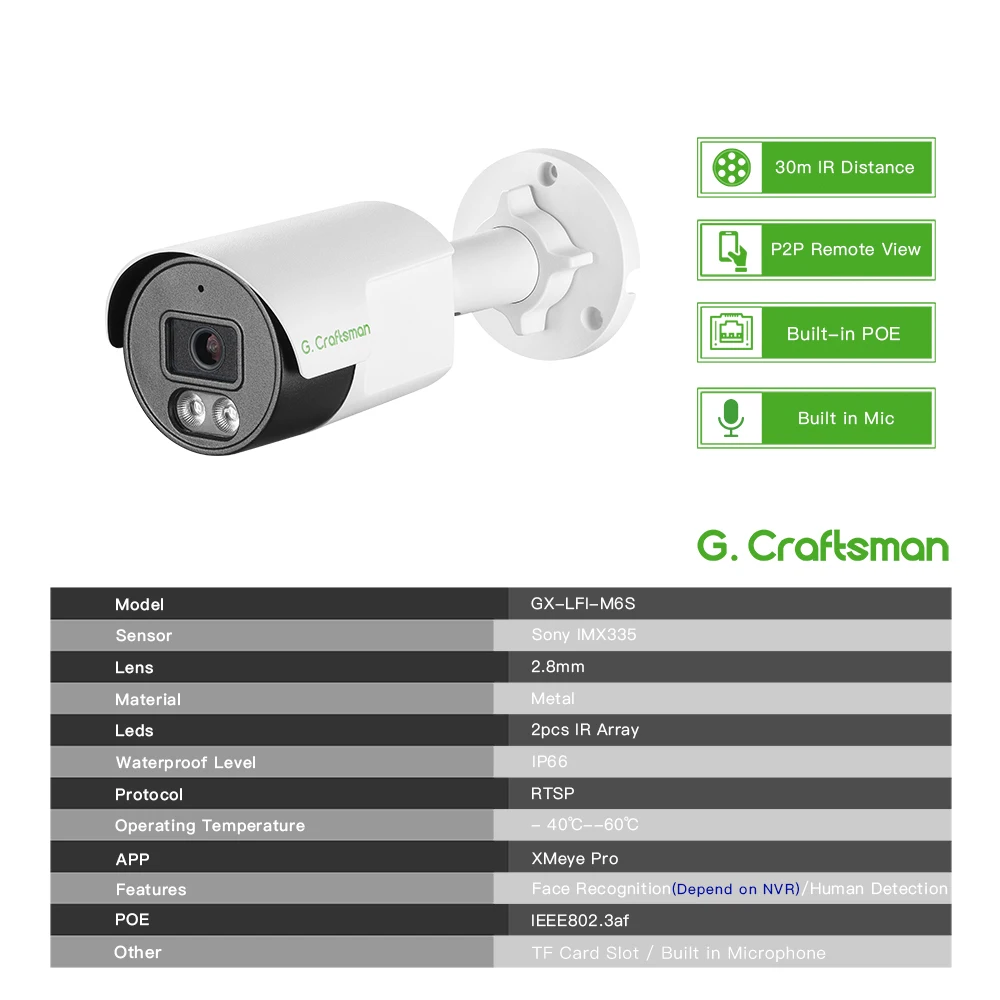 Imagem -02 - Craftsman-poe Câmera de Segurança ip 2.8 mm Câmera Grande Angular Visão Noturna ir Sensor Sony Imx335 Impermeável Vigilância ao ar Livre Xmeye g.