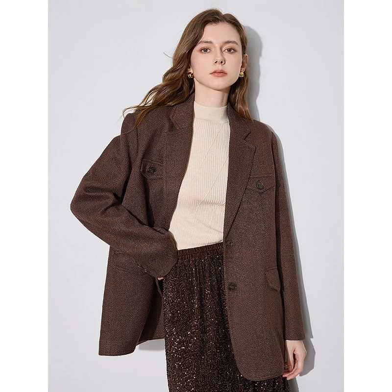 TOYOUTH Women Blazer Jacket 2024 Autumn and Winter 2024 New High-end Tailored Collar Thicking Jacket Coat