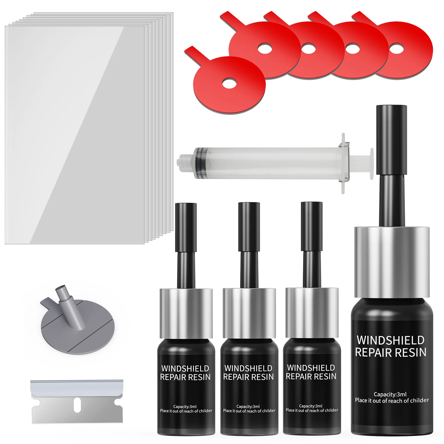 Windschutzscheibe Reparaturset, Verbesserter Glas Reparatur Flüssigkeit mit, Glas Reparatur Set zur Reparatur von Kratzern, Löchern, Spinnennetzen, Rissen und Sternförmigen Rissen