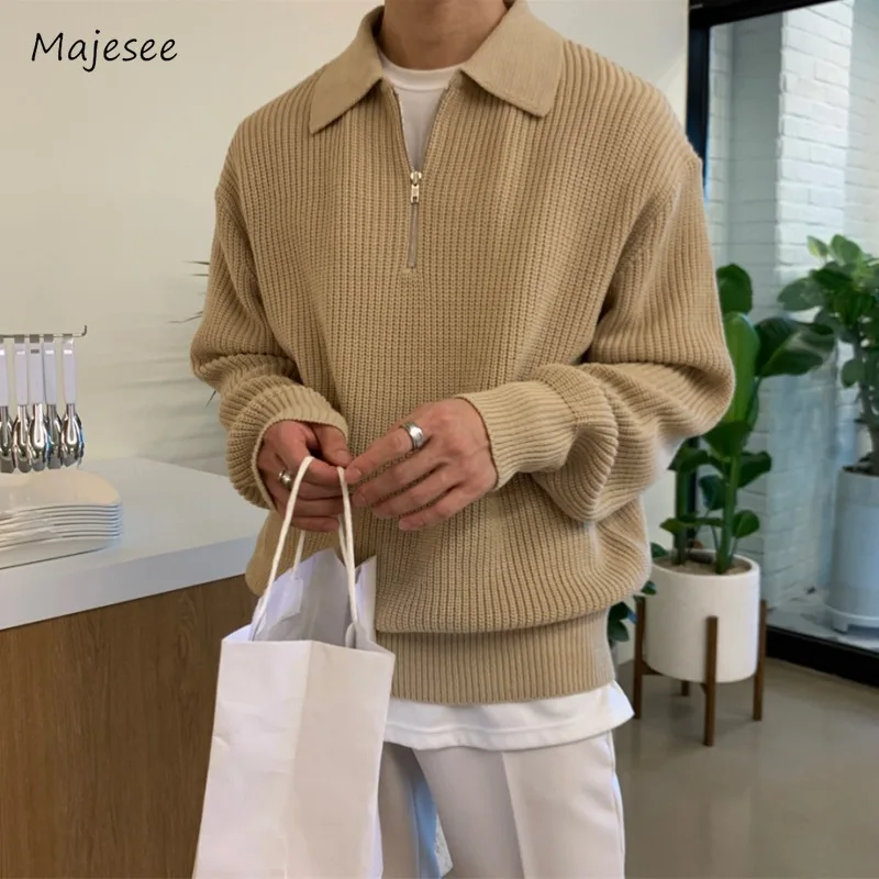 

Pullovers Men Mature Classic Autumn Fashion Zipper Turn-down Collar Handsome Temperament Casual Loose Retro Japanese Style Cozy