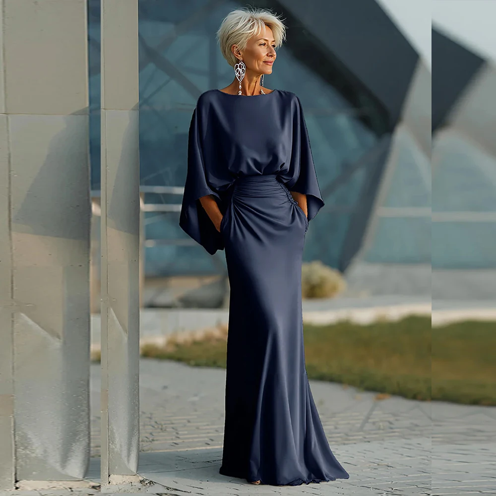 

Customized Satin Navy Mother of the Birde Dresses for Wedding Long Elegant Women's Evening Dress Modern Mermaid Formal Gowns