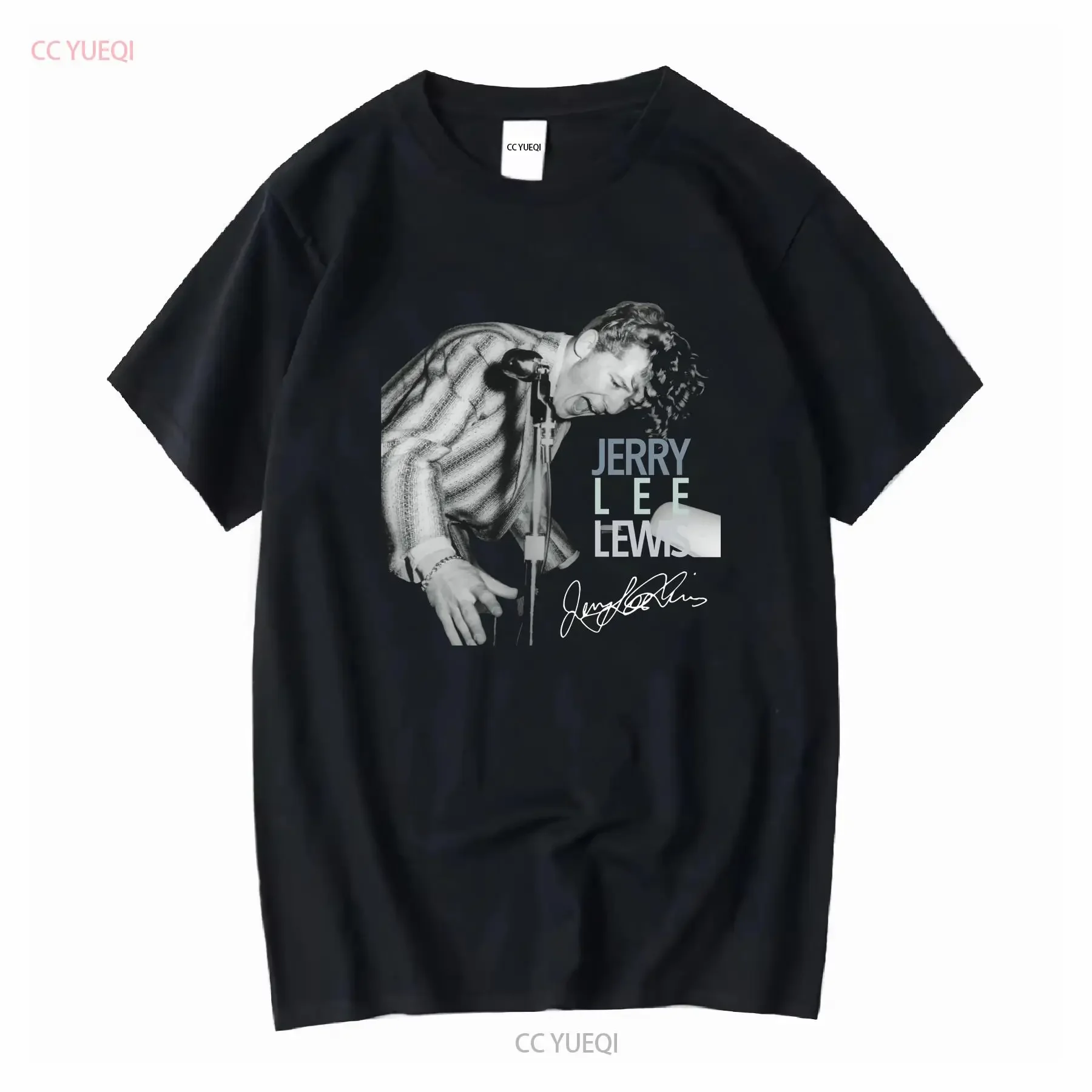 NEW Jerry Lee Lewis Signature For Fan Black All Size T Shirt QQ1288 vintage Washed Stylish Soft Slightly Versatile homme