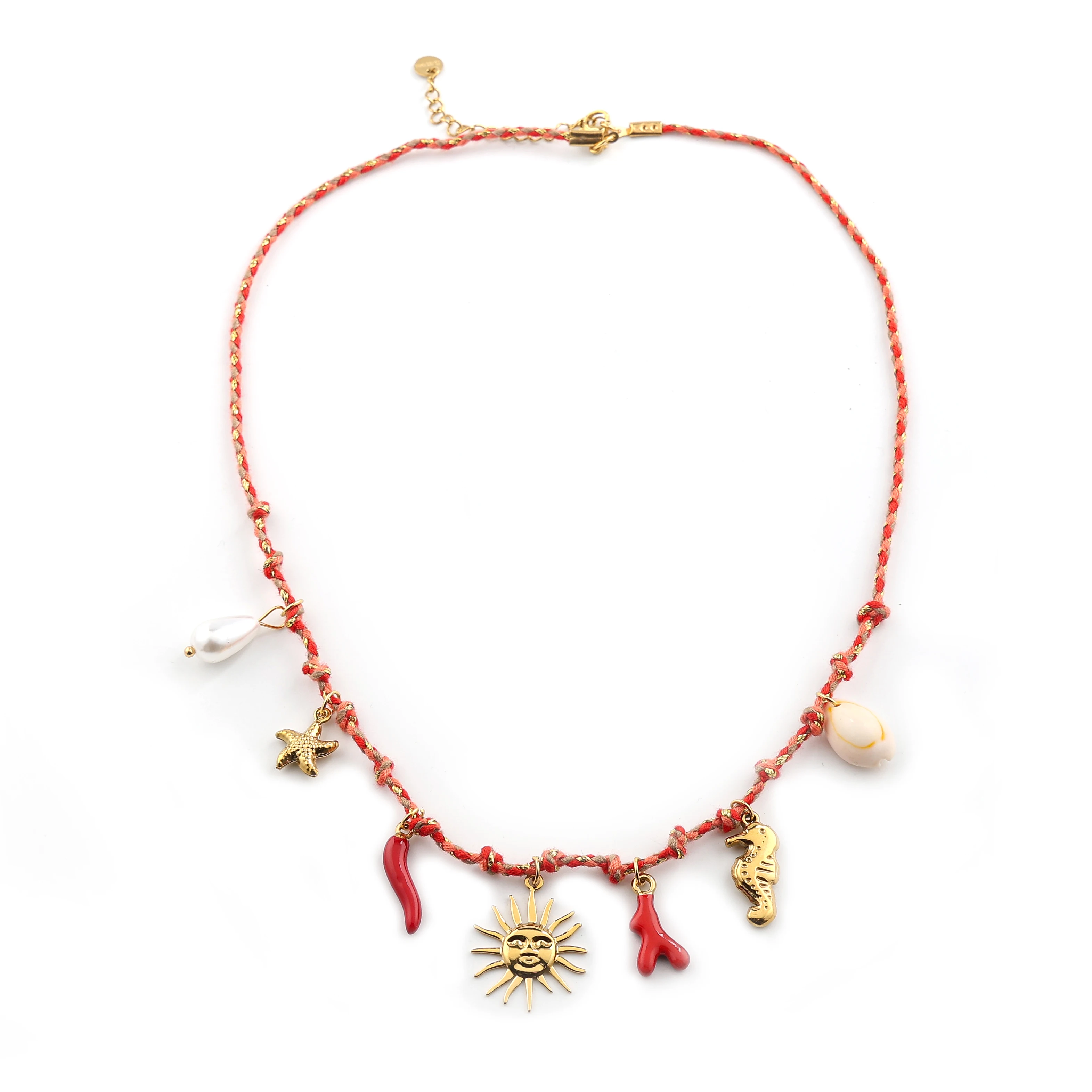 

Summer Sea Starfish Imitation Pearl Sun Cornicello Stainless Steel Pendant Necklace Colorful Dopamine Rope Chain Lucky Jewelry