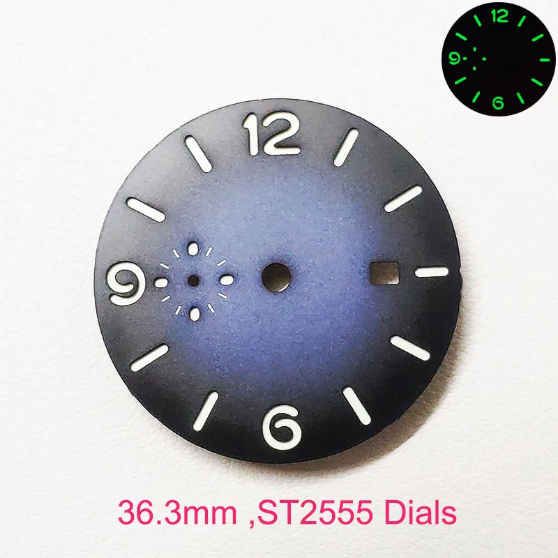 Top ST2555 Dials 36.3mm Modified By PAM01313 Watch Dial Custom S Logo DIY Logo Green Luminous 6-9-12 LUMINORE Watches Case Parts