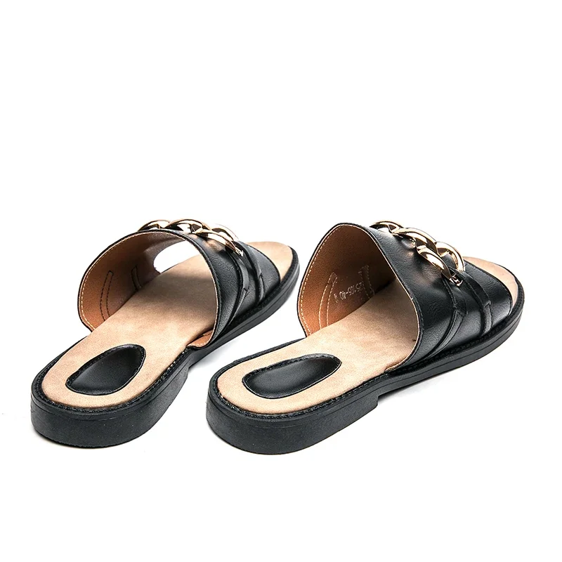 Sandalen Heren Schoenen Pu Effen Kleur Mode Casual Strand Zwembad Dagelijks Klassiek Een Woord Open Neus Klinknagel Metalen Platte Hak Slippers