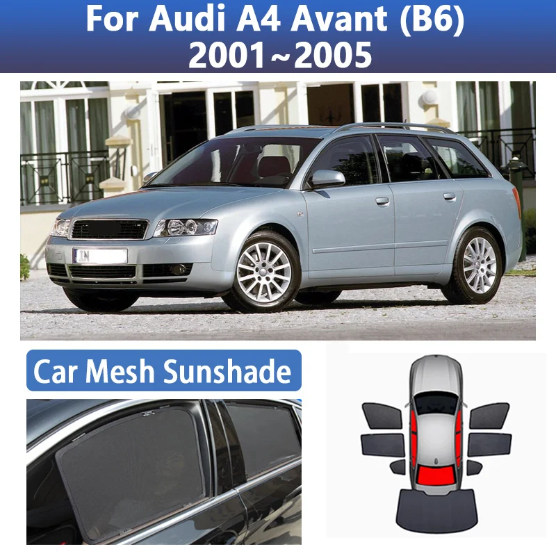 

Сетчатые солнцезащитные козырьки для Audi A4 Avant B6 8E 8H 2001 ~ 2005 2002 2003 2004, солнцезащитный козырек на окно, боковой козырек, лобовое стекло, автомобильные аксессуары