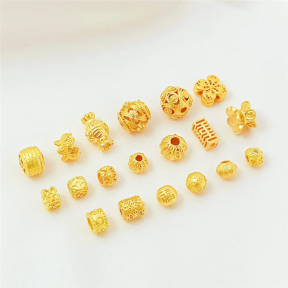 Copper Plated 18K Sand Gold "Fu" Character Lotus Candy Spacer Beads, Diy Handmade Bracelet, Necklace Accessory Material