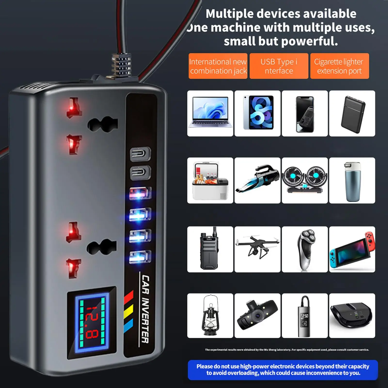 200 واط سيارة العاكس تيار مستمر 12 فولت/24 فولت إلى 220 فولت التيار المتناوب محولات الطاقة 3 USB 2 نوع-C منافذ مهايئ شاحن سيارة محول القابس مع شاشة LED #1