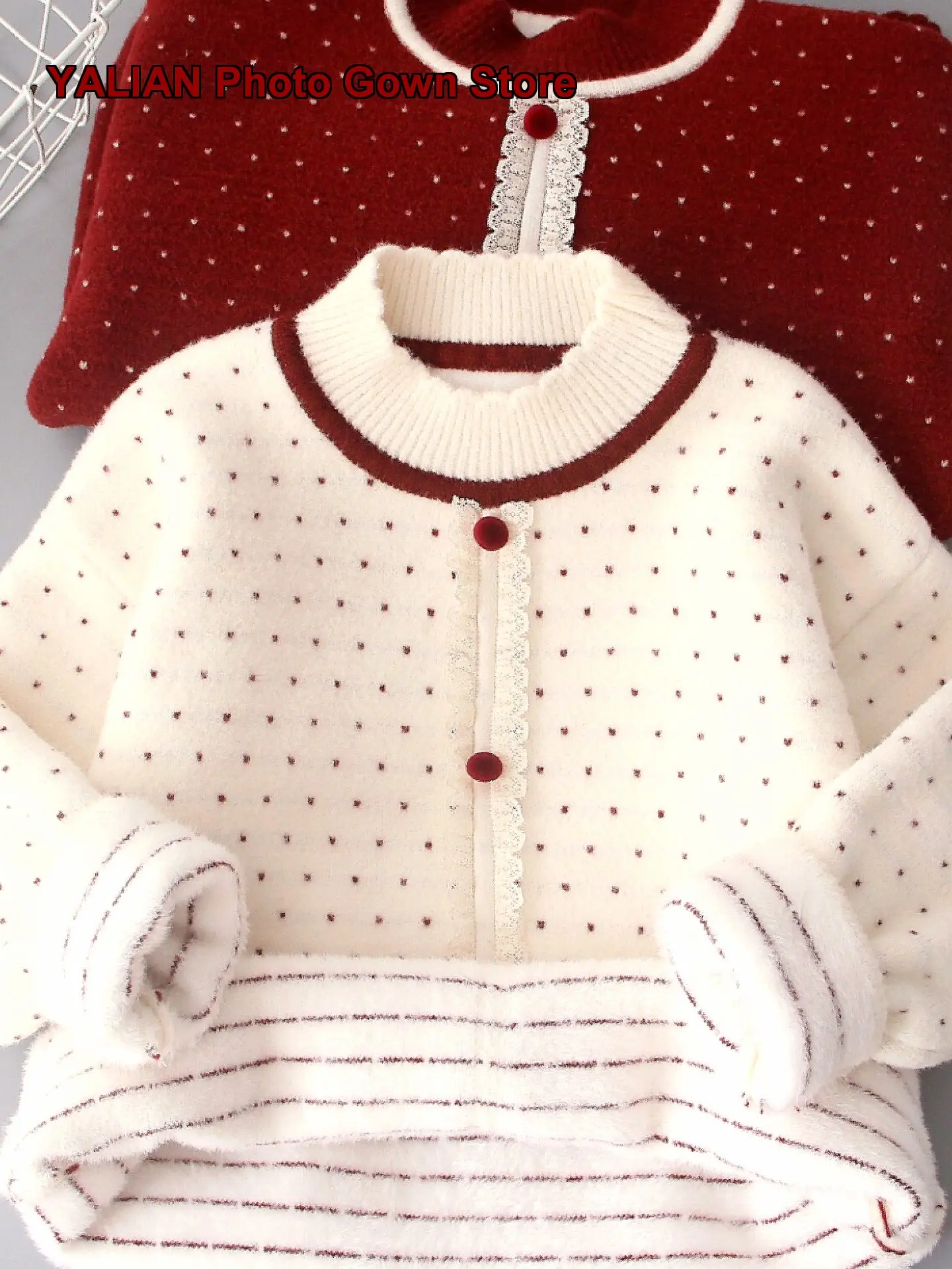 Girls Base Layer Top Older Kids Winter Thickened Wool Knit Warm Fleece Lined