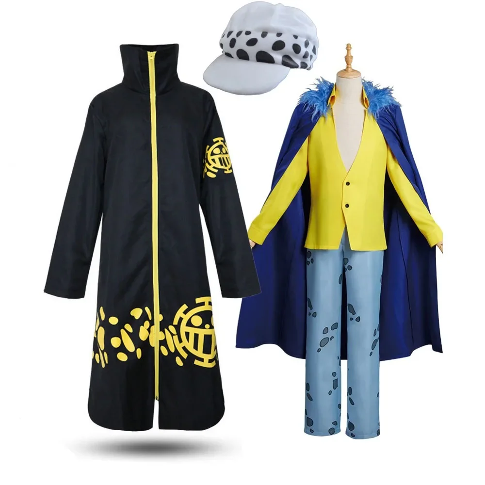 Anime Trafalgar D. Water Law Cosplay Costume Men Cloak Coat Pants Hat Full Set Law Role Play Suit Halloween Carnival Party