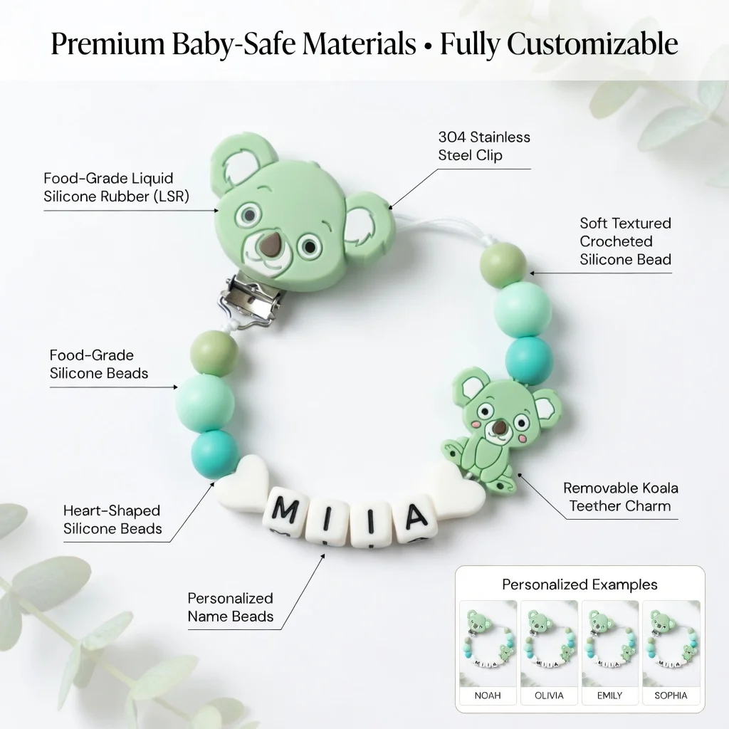 Silicone Baby Pacifier Clip Teething Chain Personalized Name Dummy Holder BPA Free Infant Soother Nipple Strap Leash Shower Gift view 6