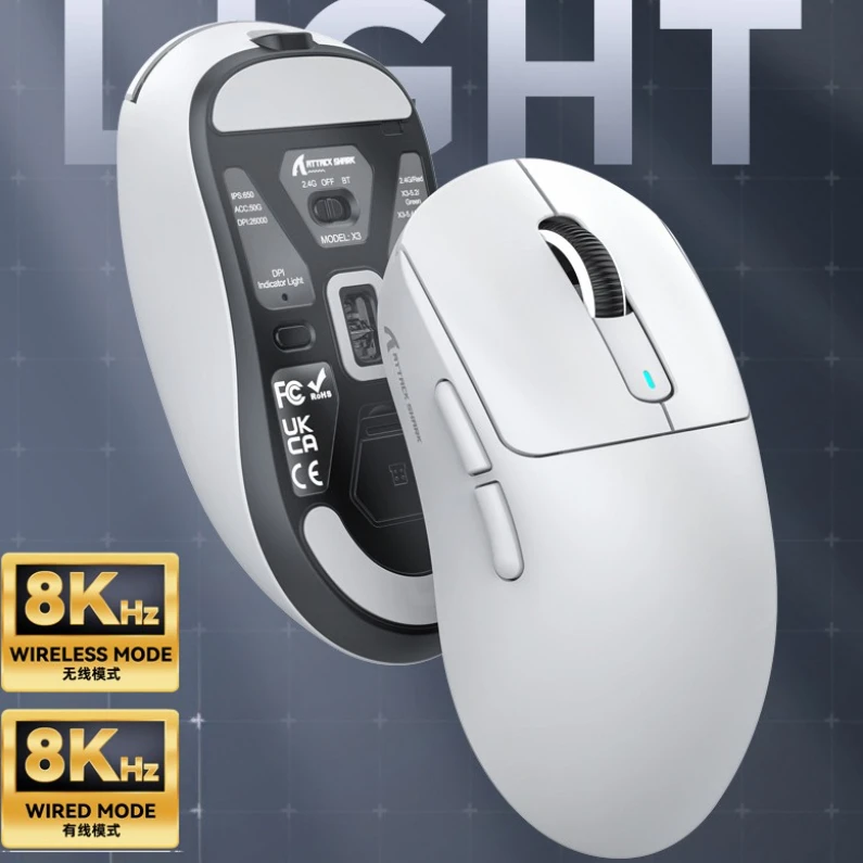 

Attack Shark X3pro TRI-MODE Wireless Bluetooth Mouse, 59G Lightweight PAW3395 650IPS 26000DPI 8K Mouse, Type-C for LAP/PC/OFFICE