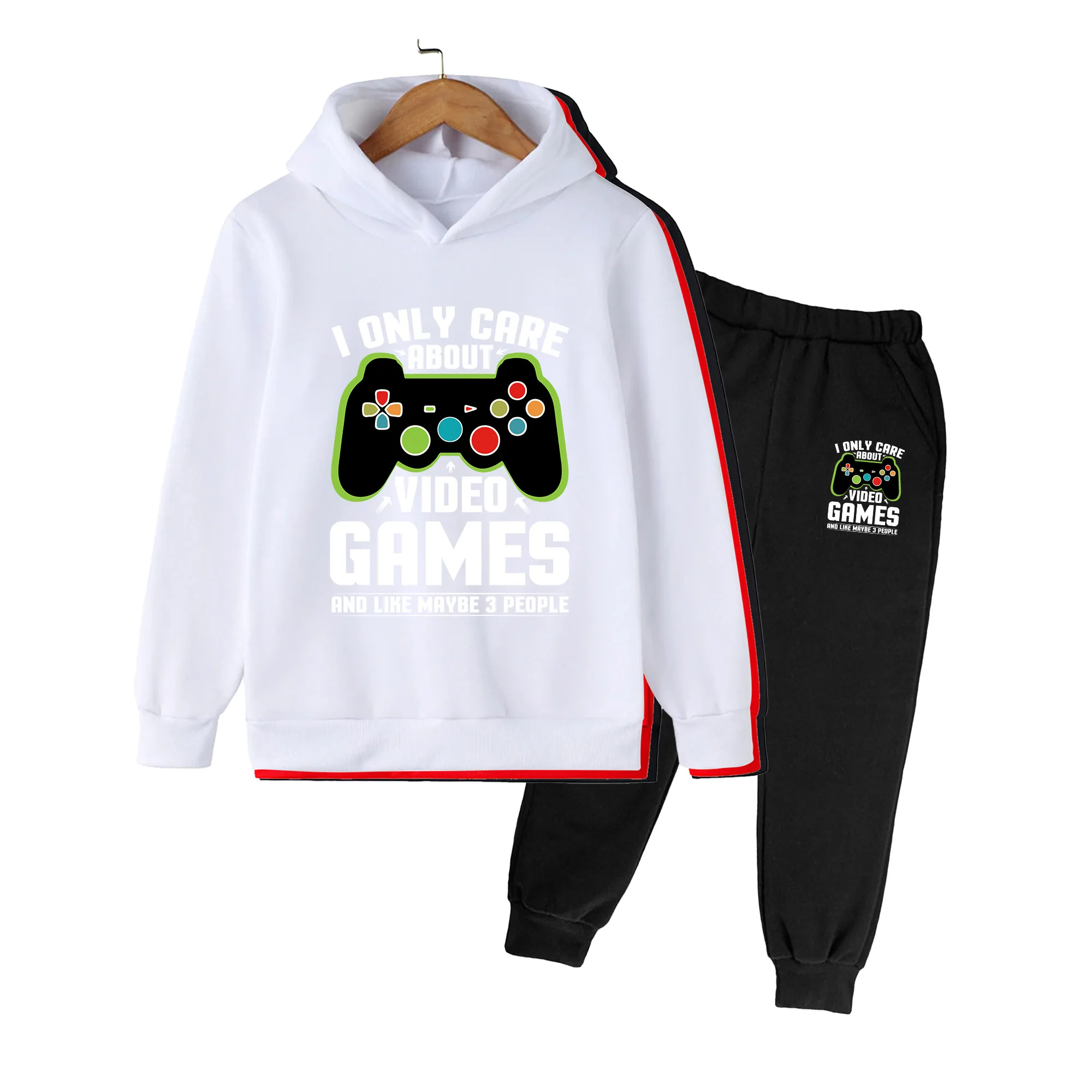 Kids Hoodie and Sweatpants Set, Game Controller Print, Casual Sportswear for Boys & Girls, Daily Playwear