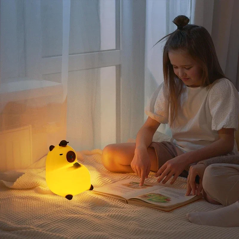Capybara Night Light, Nursery Lamp, 7-Color RGB & 3-Level Warm Dimmable, Tap Control, 30Min Timer, 100% Safe &Soft Silicone