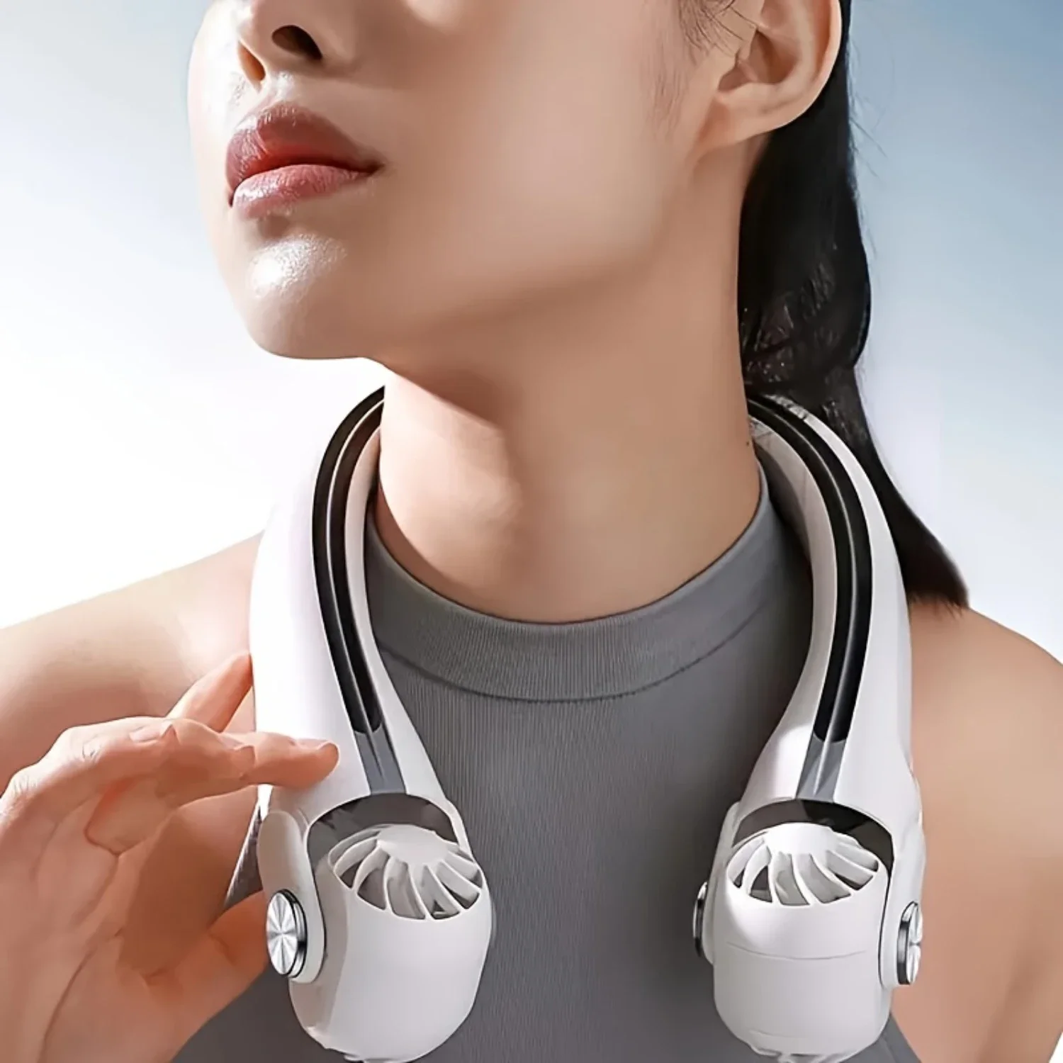 

1 шт. портативный шейный вентилятор с турбинной системой урагана, увеличенное рассеивание тепла 600%, охлаждение 3 с, носимый, перезаряжаемый через тип