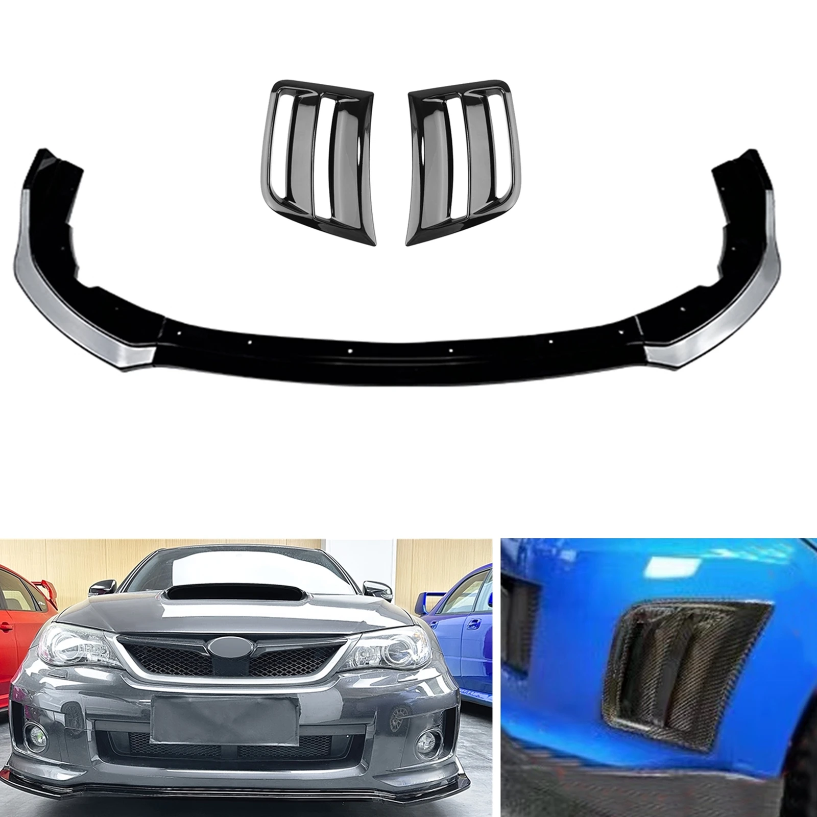 

Glossy Black Front Bumper Spoiler Lip Splitter + Side Air Vent Intake Frame Cover For Subaru Impreza WRX STI 2011 2012 2013 2014