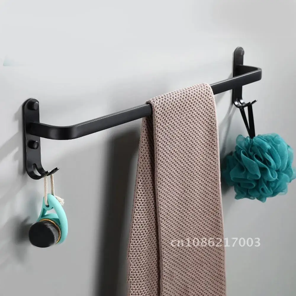 

30-50CM Aluminum Bathroom Rack Matte Black Multilayer Wall Mounted Towel Hanger Bath Shelves On The Wall Towel Holder