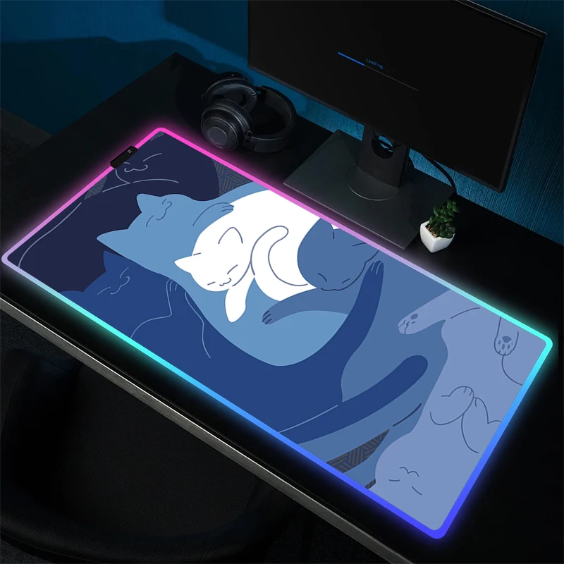 Schattige Kat Muis Mat Rgb Gaming Muismat Kawaii Antislip Muismat Gamer Vergrendeling Rand Toetsenbord Mat Led Anime Antislip Tapijt Xxl