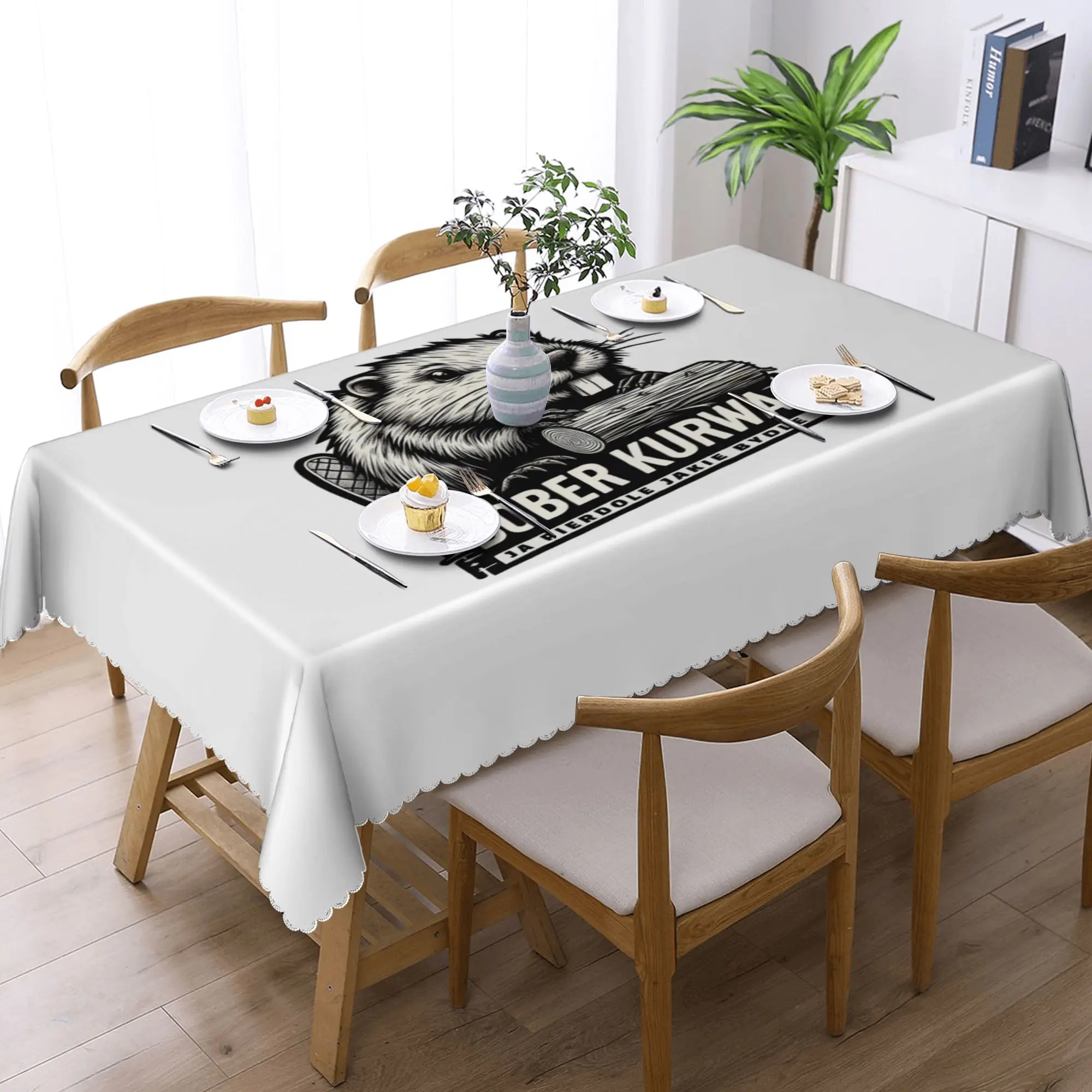 

Custom Poland Beaver Bober Polish Bobr Kurwa Rectangular Tablecloth Waterproof Table Cover for Dining Events Table Cloth