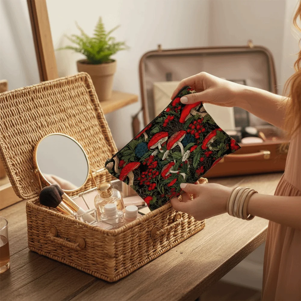 New Red Mushroom Makeup Bag Trendy Portable Storage Bag Durable Moon Forest Bag Gift view 5