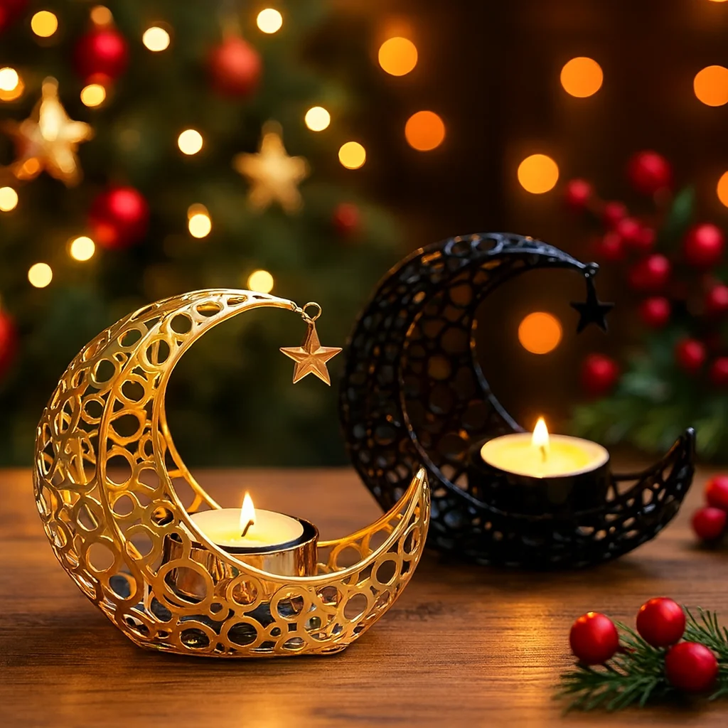 Mond Kerzenhalter Metall Weihnachtsdekoration Romantisches Licht Luxus Hochzeit Tisch Teelicht Tasse Ständer INS Style Home Decor