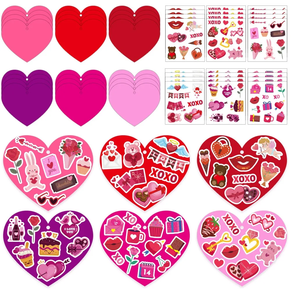 

Colorful Heart Shape Valentine's Day Gift Card Confession Gift Set Cartoon Mother's Day Decoration DIY Greeting Cards