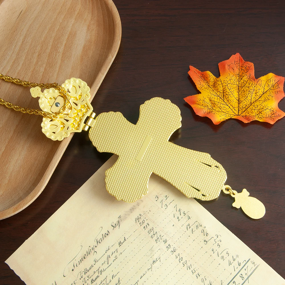 Orthodox Jesus Crucifix Icon Pendant Cross Necklace for Church Spiritual Gift Religion Bishop Pectoral Cross Necklace Box Gift