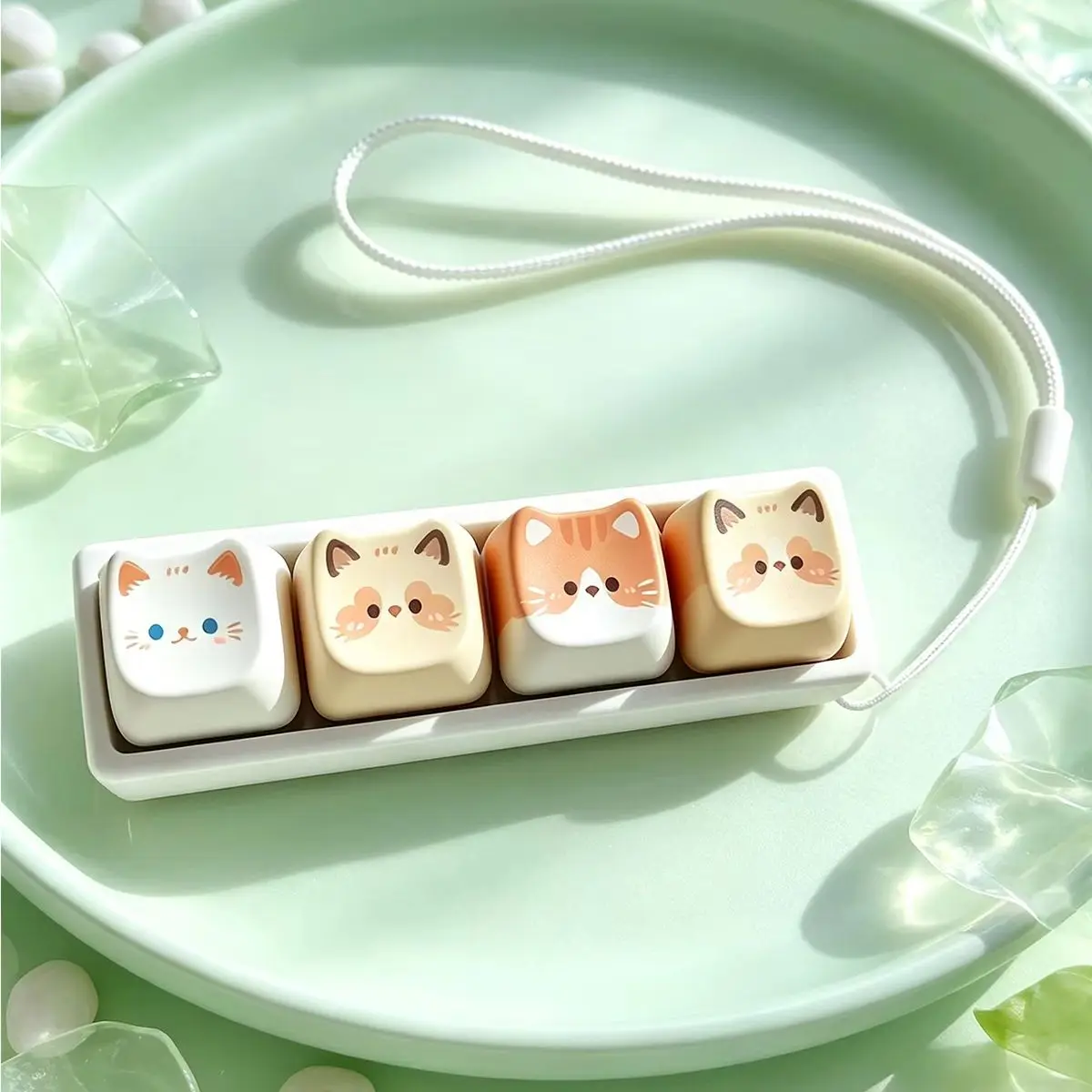 Cute Cat Mechanical Switch Tester Keychain Kawaii Keycap Fidget Toy Bag Pendant Decor Gift for Keyboard Lovers Kitten Fans